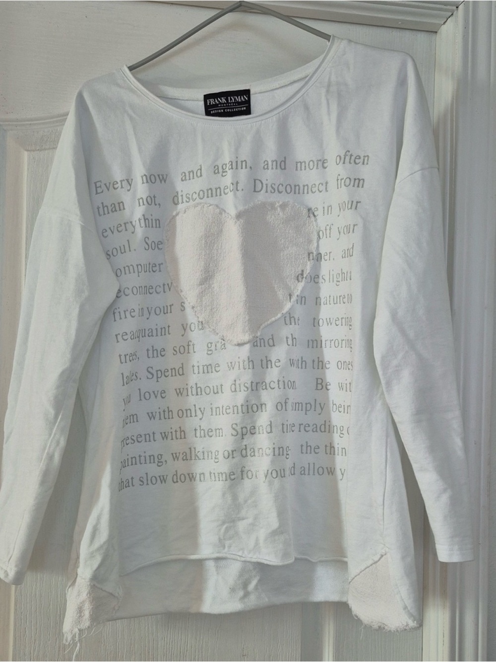 Frank Lyman Design White Long Sleeve Top with Heart Appliqué